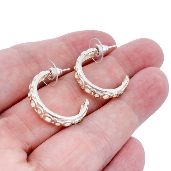 Vintage Sterling Silver 925 2.3cm Textured Hoop Earrings - Picture 1 of 5